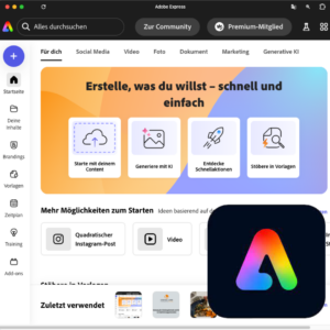 Screenshot von der Programmoberfläche Adobe Express